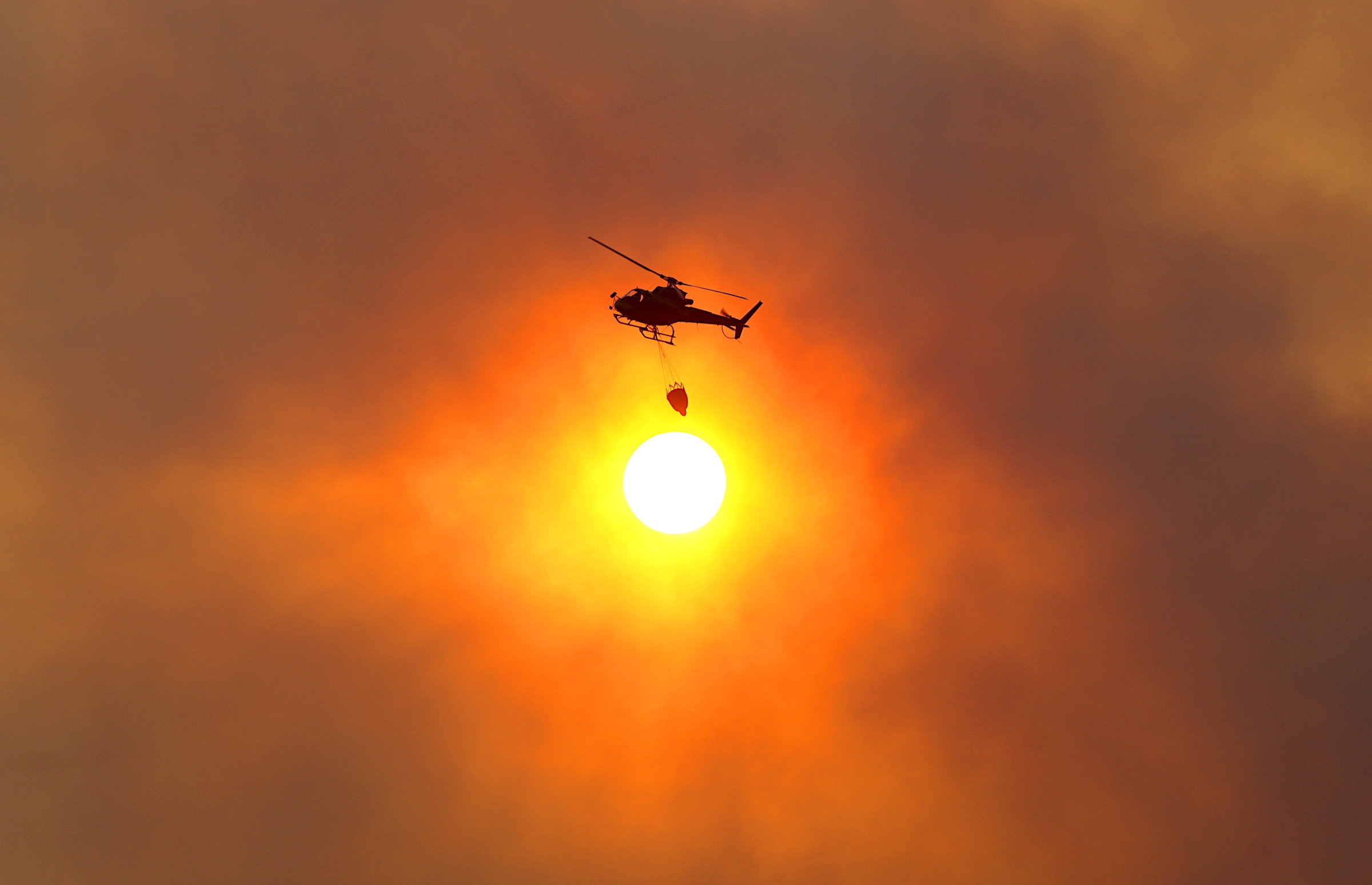Waldbrand bei Sonnenuntergang